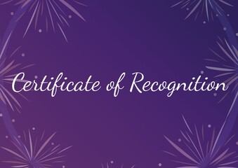 Fototapeta premium Composition of certificate of recognition text with copy space over stars on purple