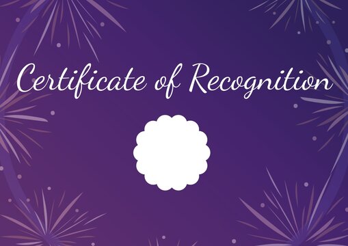 Composition of certificate of recognition text with copy space over stars on purple