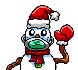 Stylized Adorable Happy Snowman Wearing a Face Mask
