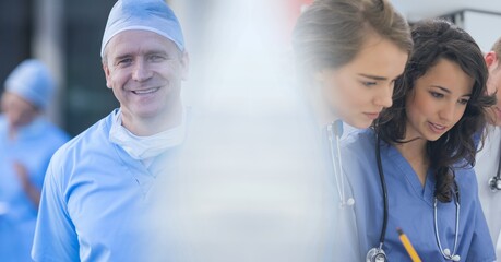 Composition of diverse group of doctors with motion blur