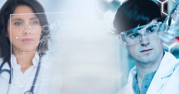 Composition of diverce doctor and scientist with motion blur