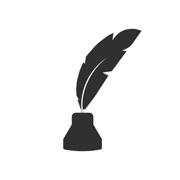 Vector feather and ink bottle icon.Vector illustration isolated on white background.
