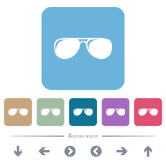 Aviator sunglasses with glosses flat icons on color rounded square backgrounds