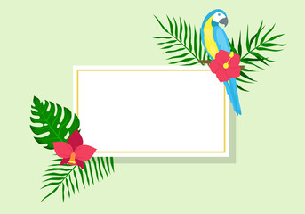 Frame with parrots and palm leaves.