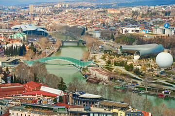 Panorama of Tbilisi from above. Old town center. The Kura River © Kate