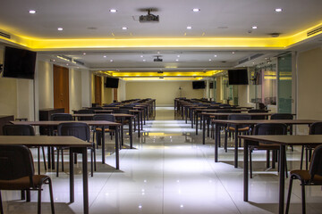 Modern office showroom. Office interior in furniture showroom. conference and exhibition hall.