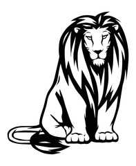 Lion. Sketchy, graphical, black and white portrait of a lion's head on a white background.
