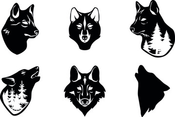 wolf howls at the moon - forest landscape, Wildlife Stencils - Forest Silhouettes for Cricut, Wildlife clipart, png Cut file, iron on, vector, vinyl shirt design.
