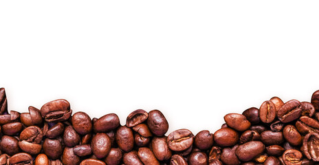 Roasted coffee beans isolated on white background with copy space.