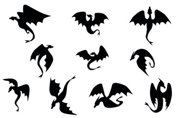 illustration with black dragons isolated on white background
