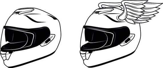 Set of the racer helmets. Design elements for logo, label, emblem, sign, badge. Vector illustration
