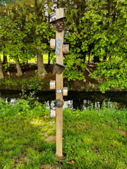 insect and bee hotel, shelter next to the creek. Messancy lake and park in Belgium