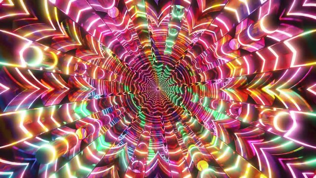 Kaleidoscope background 3d meditation visual seamless loop bright colorful rainbow flower chakra vj trippy seamless loop
