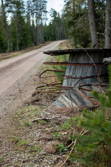 Abandoned road works in woods