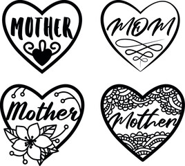 A hand-drawn heart and the text I love you, Mom. Coloring pages. Frame with flowers drawn by a child, postcard for Mother's Day, Birthday, March 8.Vector illustration
