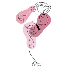 Abstract poster with minimal woman doing pilates or yoga. Vector abstraction. Dancing girl. Continuous line art in elegant style for prints, tattoos, posters, textile, cards etc.