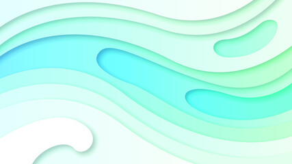 Fototapeta premium Abstract Paper Cut Wavy Sea Ocean Wave Water Blue White Background Vector Design
