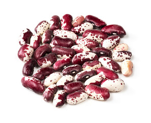 pile of red speckled kidney beans closeup on white