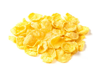 handful of sugar-free corn flakes closeup on white