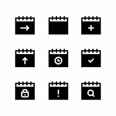 Calendar icon set time and date sign symbols and event reminder glyph style