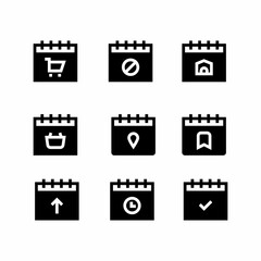 Calendars icon set time and date sign symbols and event reminder glyph style
