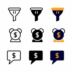 filter icon set with three style for presentation, poster, banner, and social media