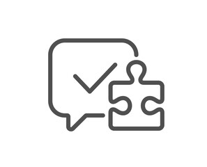 Puzzle line icon. Jigsaw piece with chat bubble sign. Business challenge symbol. Quality design element. Linear style puzzle icon. Editable stroke. Vector