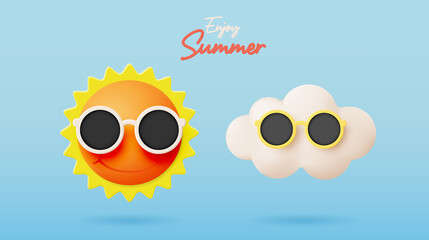 Hello summer with cute sunny and cloud
