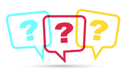 Question mark with color speech bubbles. FAQ sign in white background. Vector illustration