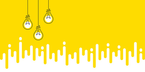 Idea light bulbs silhouette. Lamp icons on yellow transition background. Continuous line lightbulbs with light. Creative idea sketch background. Handdrawn electric bulb. Melting lines pattern. Vector