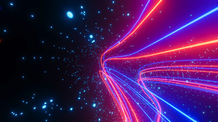inside an abstract 3D tunnel with neon stripes. colorful background. 3d render illustration