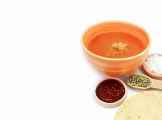 Pancita or menudo traditional Mexican soup. with copy space.