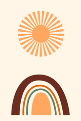 Rainbow pattern background, Boho minimalist rainbow illustration for  design nursery wall decor, t shirt print, shop flyer, contemporary poster etc