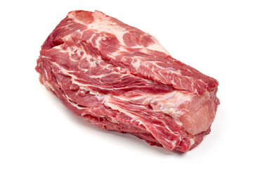 Raw pork neck boneless collar front view isolated on white backround
