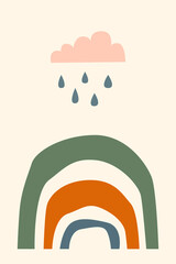 Fototapeta premium Rainbow pattern background. Cartoon rainbow arch boho minimalist print for design baby shower invitation, kid shop tag, girl t shirt print etc.