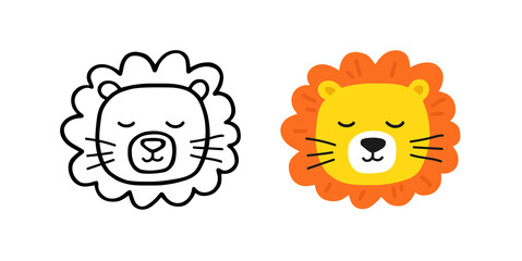 Cute head lion hand drawn. Sketch style. Vector illustration for kid design.