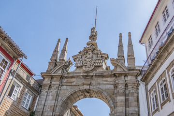 18th century Arco da Porta Nova (New City Gate), Baroque style city gate, part of the Braga city...
