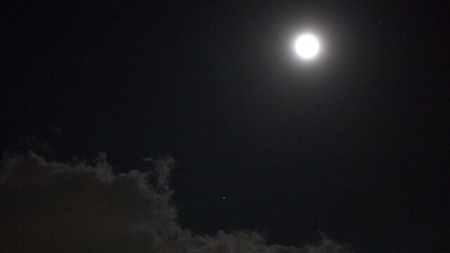 Full Lunar White Moon Upper Right With Twinkling Star In Gray Cloudy Sky 002