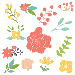 Florals hand drawn collection. Flower icons. Vector illustration.