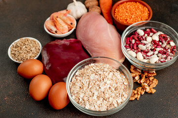 Zinc-rich foods on a stone background, Healthy sources of zinc.