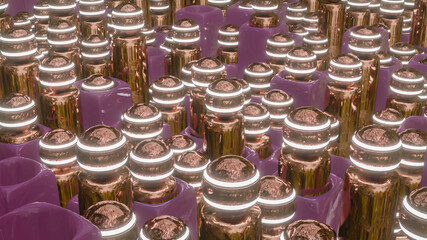 abstract background of cylinders with spheres sticking out of cubes and with holes. 3d render illustration
