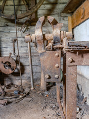 old workshop smith details with rusty tools and stone walls