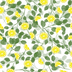 lemon and leaf seamless pattern