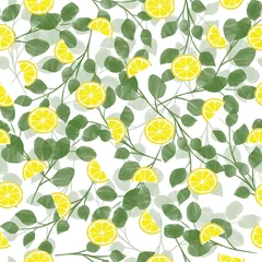 Tuinposter lemon and leaf seamless pattern © zuhal