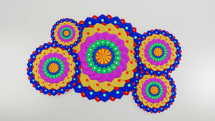 multicolored pattern mandala on a white background. abstract three-dimensional composition. 3d render illustration