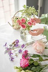 Bouquet 016. step by step installation of flowers in a vase. Flowers bunch, set for home. Fresh cut flowers for decoration home. European floral shop. Delivery fresh cut flower.