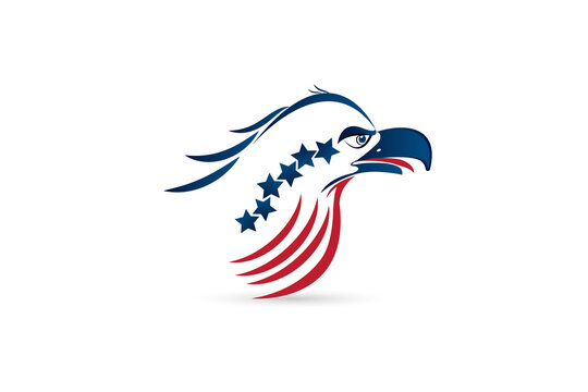 Bald Eagle American Flag logo icon vector image symbol graphic design template minimalistic line art design