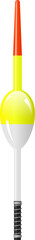 An illustration of a single red and yellow fishing bobber with spring.
