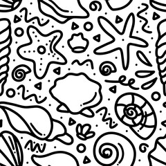 doodle set of sea ​​animals hand drawing