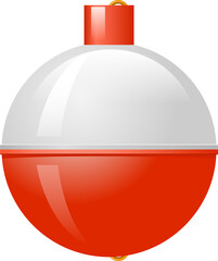 Illustration of a single red and white fishing bobber.